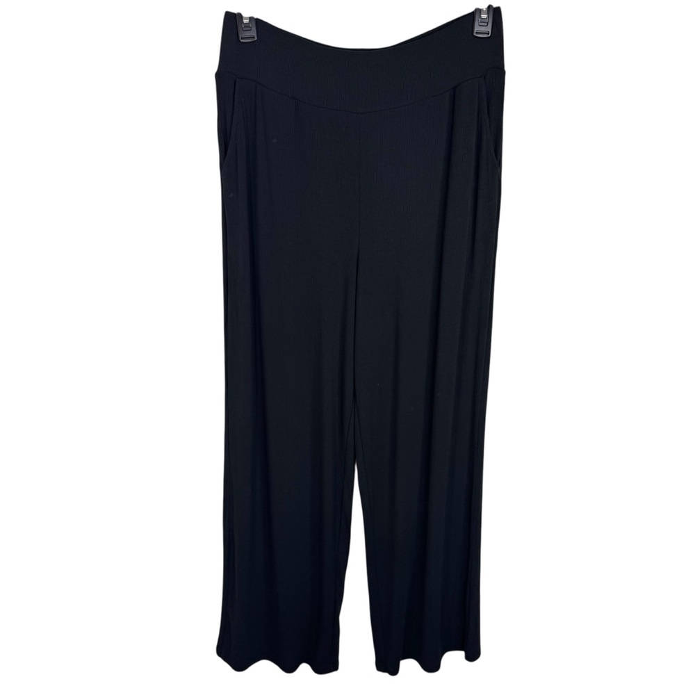 Cozy Earth Womens Bamboo Rib-Knit Lounge Pants Black Size Large Wide Leg